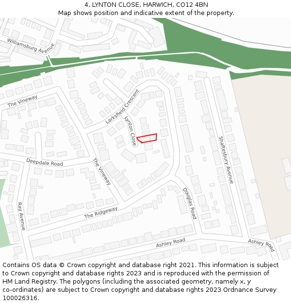 4, LYNTON CLOSE, HARWICH, CO12 4BN: Location map and indicative extent of plot