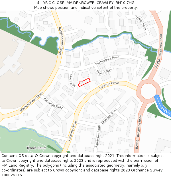 4, LYRIC CLOSE, MAIDENBOWER, CRAWLEY, RH10 7HG: Location map and indicative extent of plot