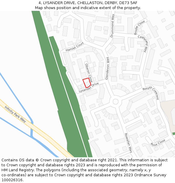 4, LYSANDER DRIVE, CHELLASTON, DERBY, DE73 5AF: Location map and indicative extent of plot