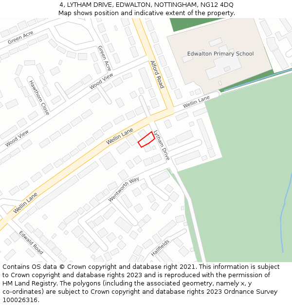 4, LYTHAM DRIVE, EDWALTON, NOTTINGHAM, NG12 4DQ: Location map and indicative extent of plot