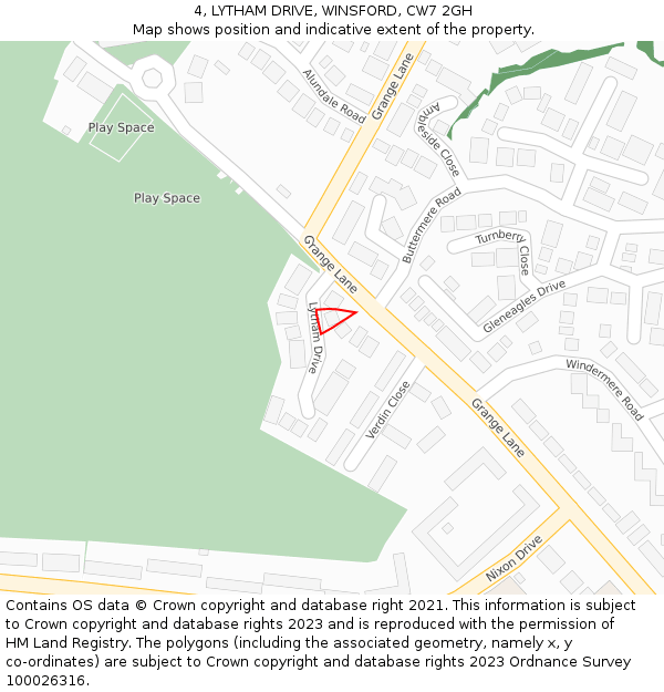 4, LYTHAM DRIVE, WINSFORD, CW7 2GH: Location map and indicative extent of plot