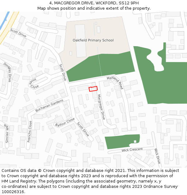 4, MACGREGOR DRIVE, WICKFORD, SS12 9PH: Location map and indicative extent of plot