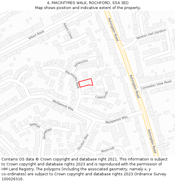 4, MACINTYRES WALK, ROCHFORD, SS4 3ED: Location map and indicative extent of plot