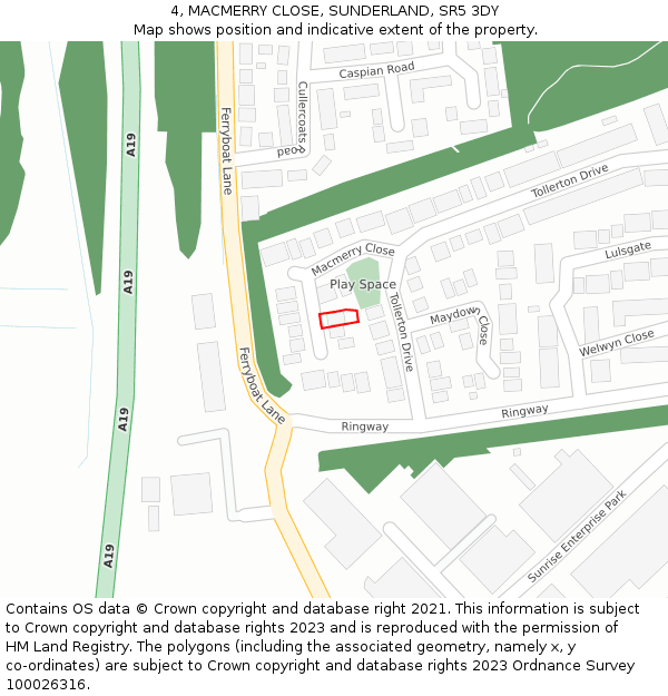 4, MACMERRY CLOSE, SUNDERLAND, SR5 3DY: Location map and indicative extent of plot