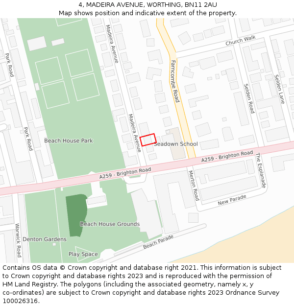 4, MADEIRA AVENUE, WORTHING, BN11 2AU: Location map and indicative extent of plot