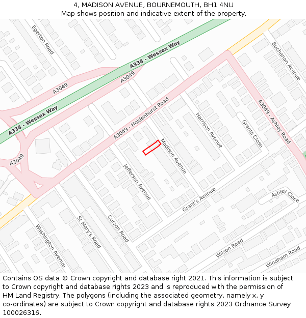 4, MADISON AVENUE, BOURNEMOUTH, BH1 4NU: Location map and indicative extent of plot