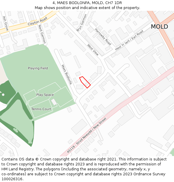 4, MAES BODLONFA, MOLD, CH7 1DR: Location map and indicative extent of plot