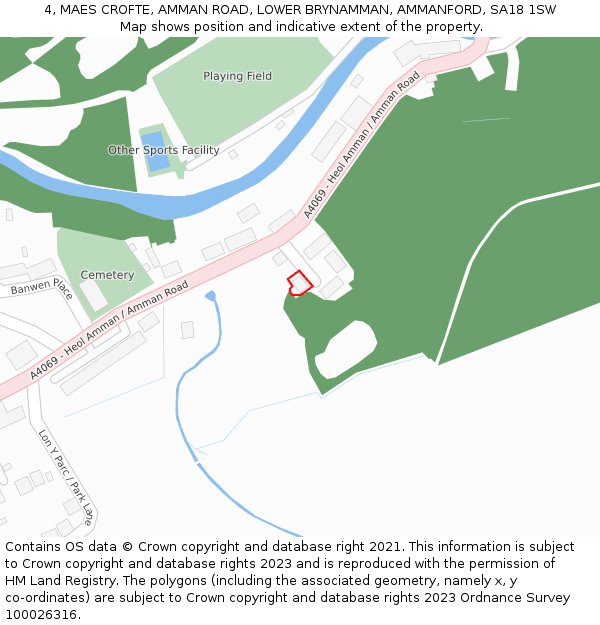 4, MAES CROFTE, AMMAN ROAD, LOWER BRYNAMMAN, AMMANFORD, SA18 1SW: Location map and indicative extent of plot