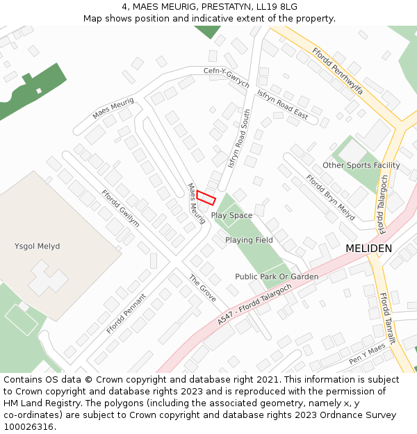 4, MAES MEURIG, PRESTATYN, LL19 8LG: Location map and indicative extent of plot