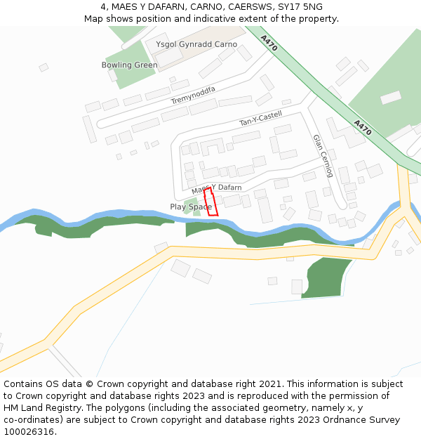 4, MAES Y DAFARN, CARNO, CAERSWS, SY17 5NG: Location map and indicative extent of plot