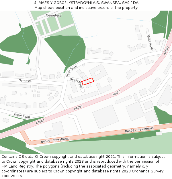 4, MAES Y GOROF, YSTRADGYNLAIS, SWANSEA, SA9 1DA: Location map and indicative extent of plot