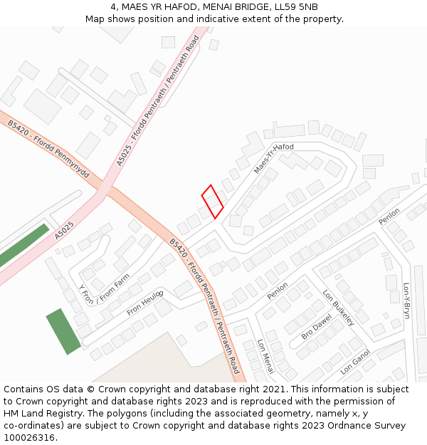 4, MAES YR HAFOD, MENAI BRIDGE, LL59 5NB: Location map and indicative extent of plot