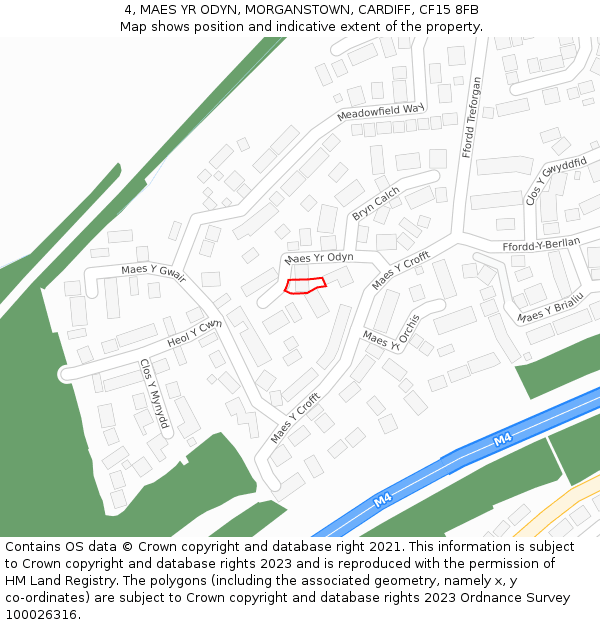 4, MAES YR ODYN, MORGANSTOWN, CARDIFF, CF15 8FB: Location map and indicative extent of plot