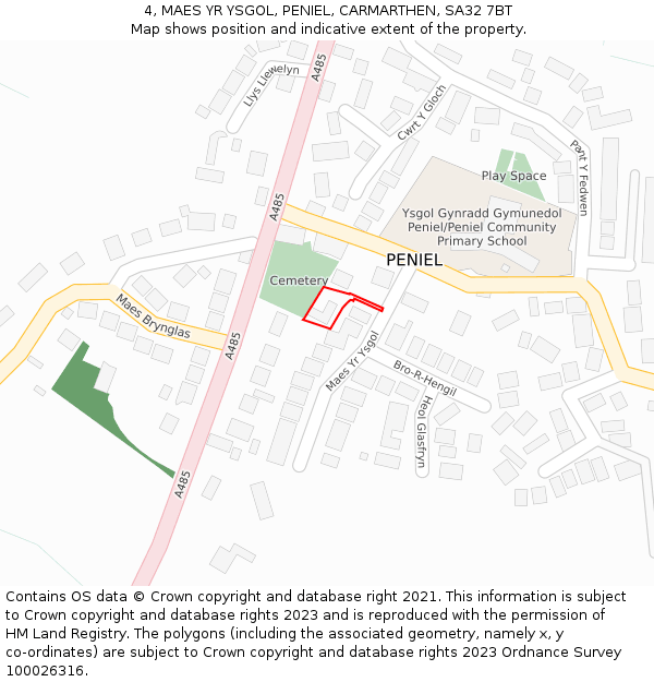 4, MAES YR YSGOL, PENIEL, CARMARTHEN, SA32 7BT: Location map and indicative extent of plot