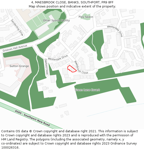 4, MAESBROOK CLOSE, BANKS, SOUTHPORT, PR9 8FF: Location map and indicative extent of plot