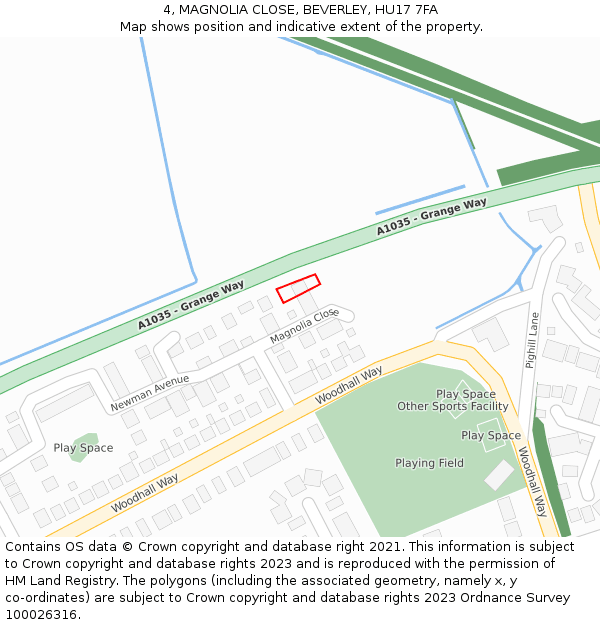 4, MAGNOLIA CLOSE, BEVERLEY, HU17 7FA: Location map and indicative extent of plot