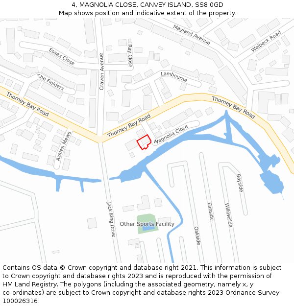 4, MAGNOLIA CLOSE, CANVEY ISLAND, SS8 0GD: Location map and indicative extent of plot
