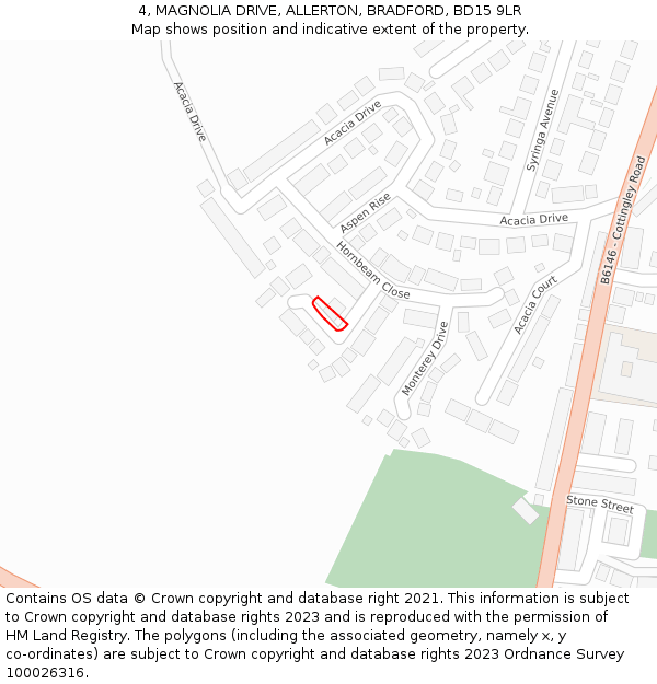 4, MAGNOLIA DRIVE, ALLERTON, BRADFORD, BD15 9LR: Location map and indicative extent of plot