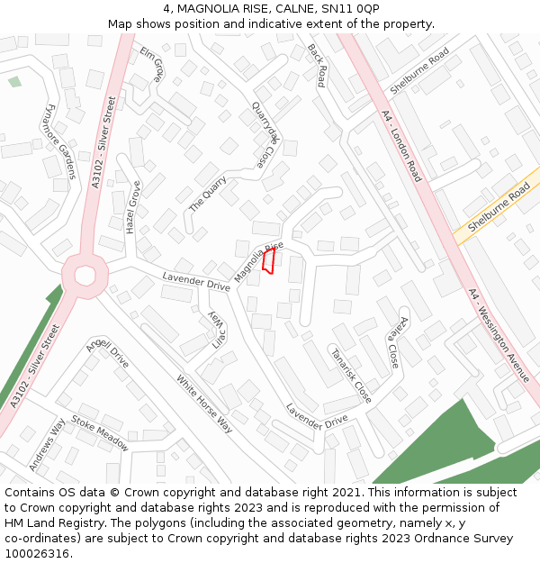 4, MAGNOLIA RISE, CALNE, SN11 0QP: Location map and indicative extent of plot