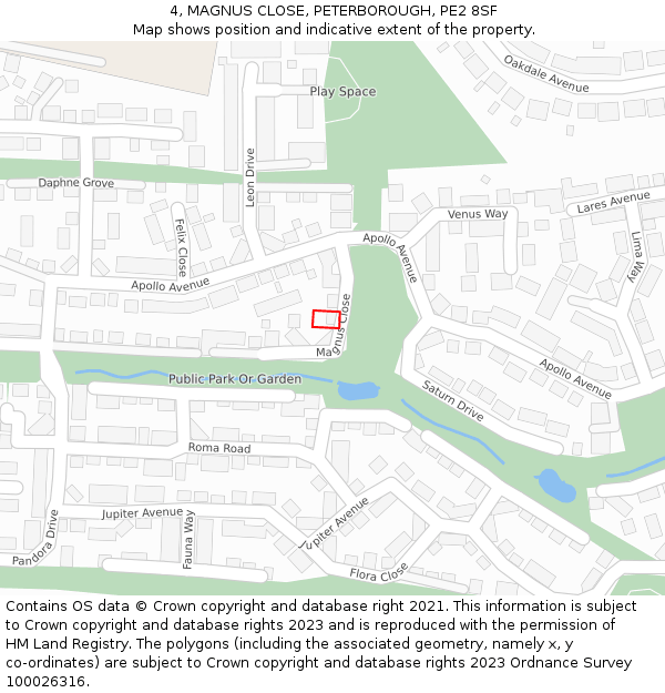 4, MAGNUS CLOSE, PETERBOROUGH, PE2 8SF: Location map and indicative extent of plot