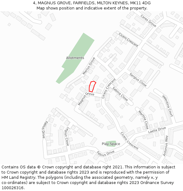 4, MAGNUS GROVE, FAIRFIELDS, MILTON KEYNES, MK11 4DG: Location map and indicative extent of plot