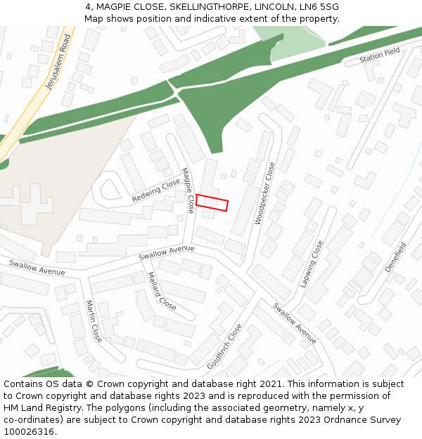 4, MAGPIE CLOSE, SKELLINGTHORPE, LINCOLN, LN6 5SG: Location map and indicative extent of plot