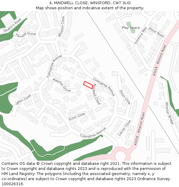 4, MAIDWELL CLOSE, WINSFORD, CW7 3UG: Location map and indicative extent of plot