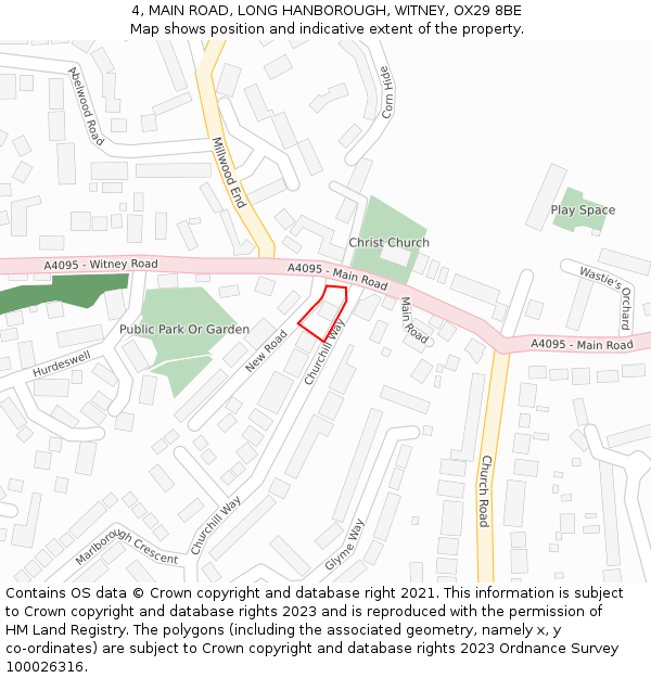 4, MAIN ROAD, LONG HANBOROUGH, WITNEY, OX29 8BE: Location map and indicative extent of plot