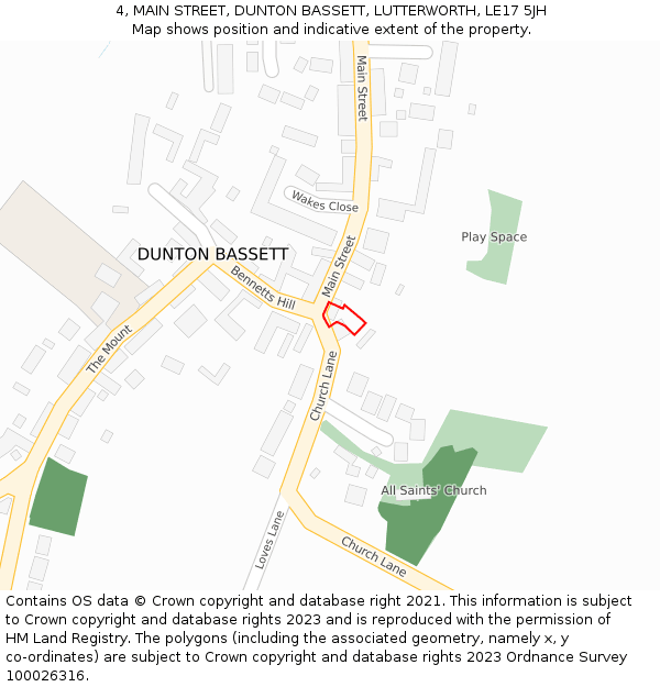 4, MAIN STREET, DUNTON BASSETT, LUTTERWORTH, LE17 5JH: Location map and indicative extent of plot