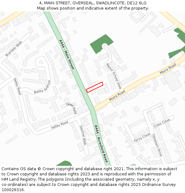 4, MAIN STREET, OVERSEAL, SWADLINCOTE, DE12 6LG: Location map and indicative extent of plot