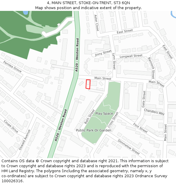 4, MAIN STREET, STOKE-ON-TRENT, ST3 6QN: Location map and indicative extent of plot