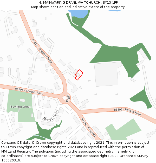 4, MAINWARING DRIVE, WHITCHURCH, SY13 1FF: Location map and indicative extent of plot