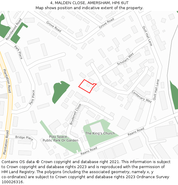 4, MALDEN CLOSE, AMERSHAM, HP6 6UT: Location map and indicative extent of plot