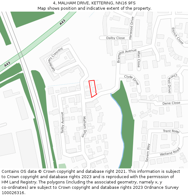 4, MALHAM DRIVE, KETTERING, NN16 9FS: Location map and indicative extent of plot