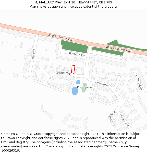 4, MALLARD WAY, EXNING, NEWMARKET, CB8 7FS: Location map and indicative extent of plot