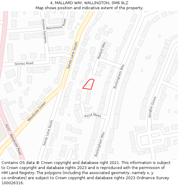 4, MALLARD WAY, WALLINGTON, SM6 9LZ: Location map and indicative extent of plot