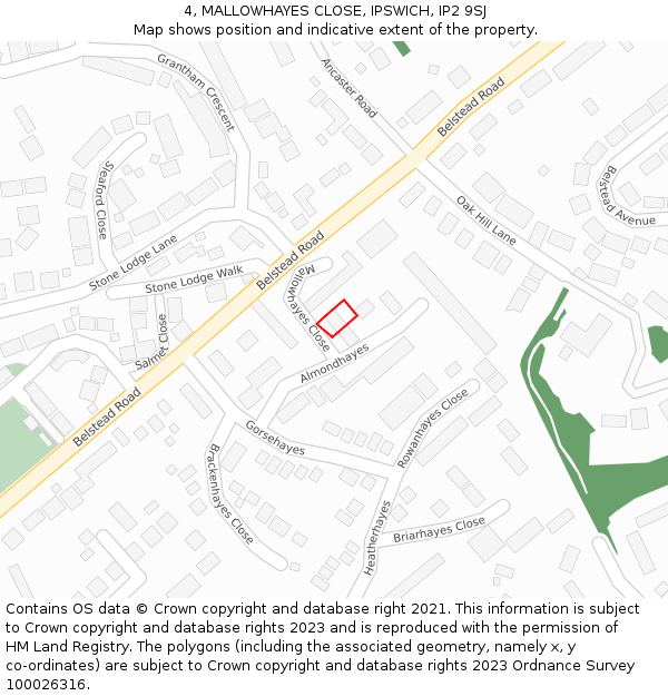 4, MALLOWHAYES CLOSE, IPSWICH, IP2 9SJ: Location map and indicative extent of plot