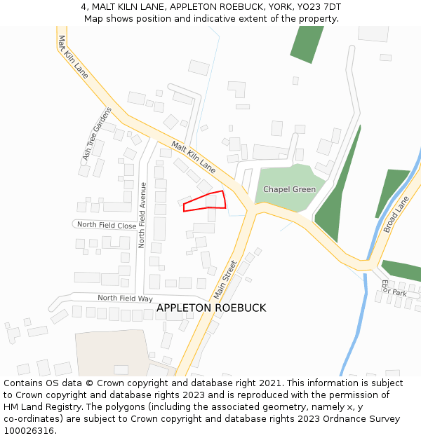 4, MALT KILN LANE, APPLETON ROEBUCK, YORK, YO23 7DT: Location map and indicative extent of plot