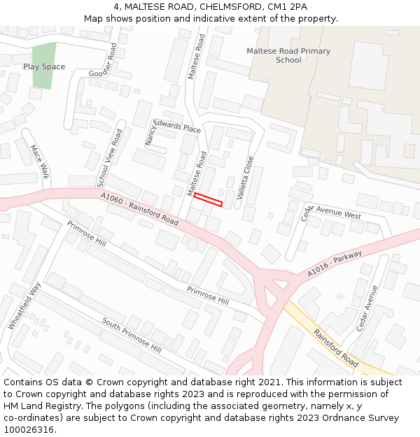 4, MALTESE ROAD, CHELMSFORD, CM1 2PA: Location map and indicative extent of plot