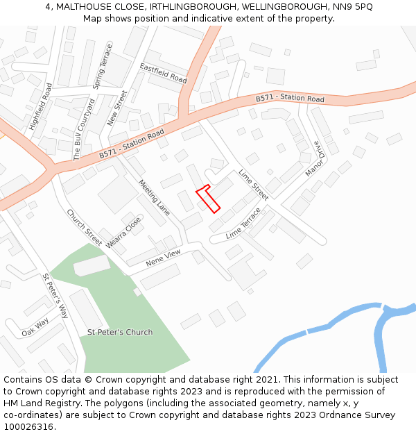 4, MALTHOUSE CLOSE, IRTHLINGBOROUGH, WELLINGBOROUGH, NN9 5PQ: Location map and indicative extent of plot