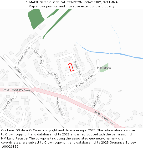 4, MALTHOUSE CLOSE, WHITTINGTON, OSWESTRY, SY11 4NA: Location map and indicative extent of plot