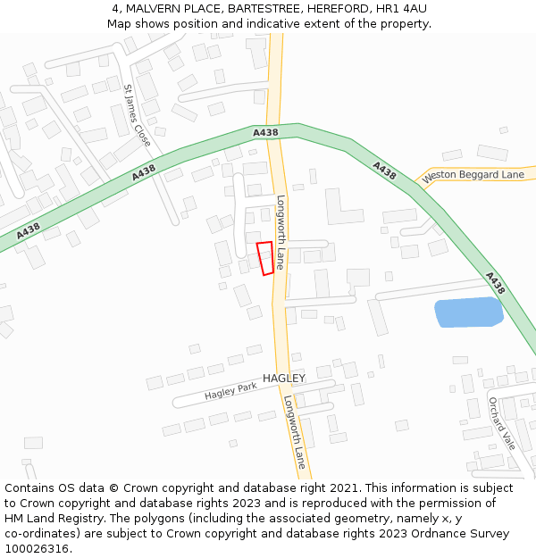 4, MALVERN PLACE, BARTESTREE, HEREFORD, HR1 4AU: Location map and indicative extent of plot
