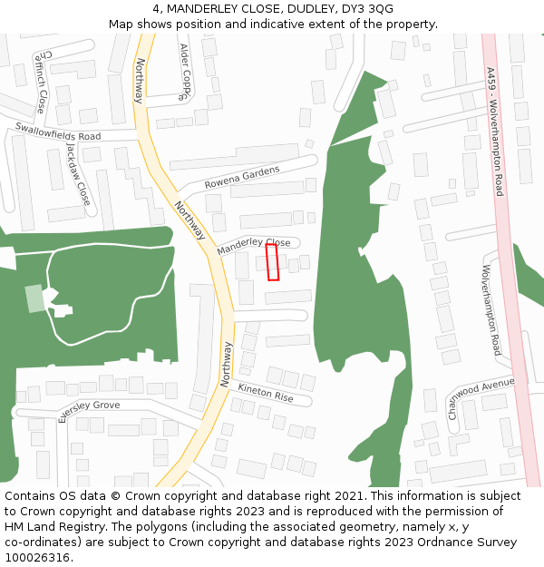 4, MANDERLEY CLOSE, DUDLEY, DY3 3QG: Location map and indicative extent of plot