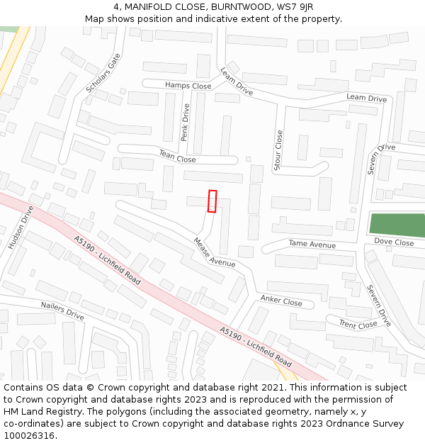 4, MANIFOLD CLOSE, BURNTWOOD, WS7 9JR: Location map and indicative extent of plot