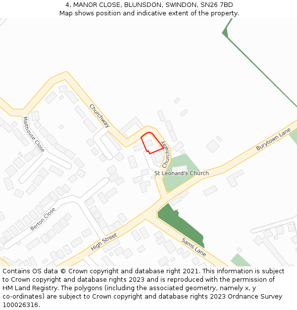 4, MANOR CLOSE, BLUNSDON, SWINDON, SN26 7BD: Location map and indicative extent of plot