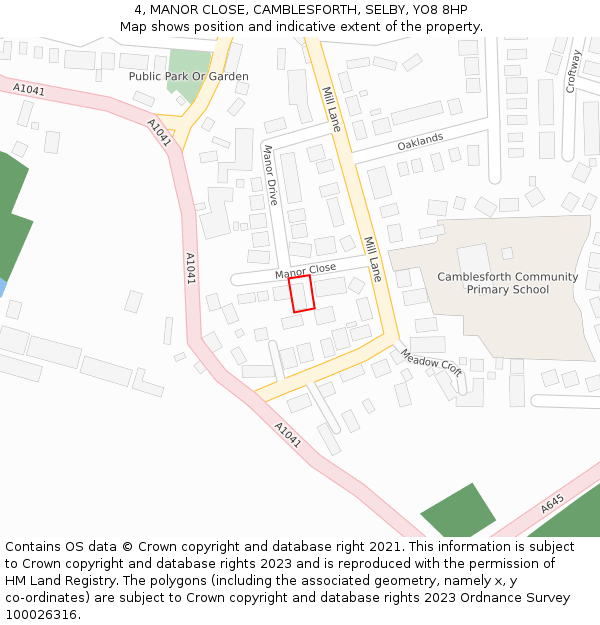 4, MANOR CLOSE, CAMBLESFORTH, SELBY, YO8 8HP: Location map and indicative extent of plot