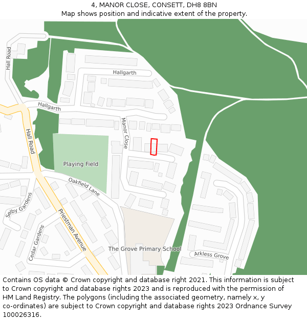 4, MANOR CLOSE, CONSETT, DH8 8BN: Location map and indicative extent of plot