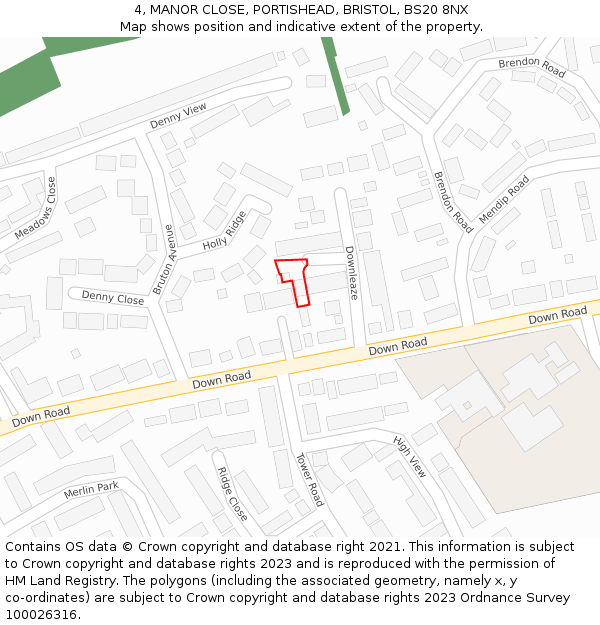 4, MANOR CLOSE, PORTISHEAD, BRISTOL, BS20 8NX: Location map and indicative extent of plot