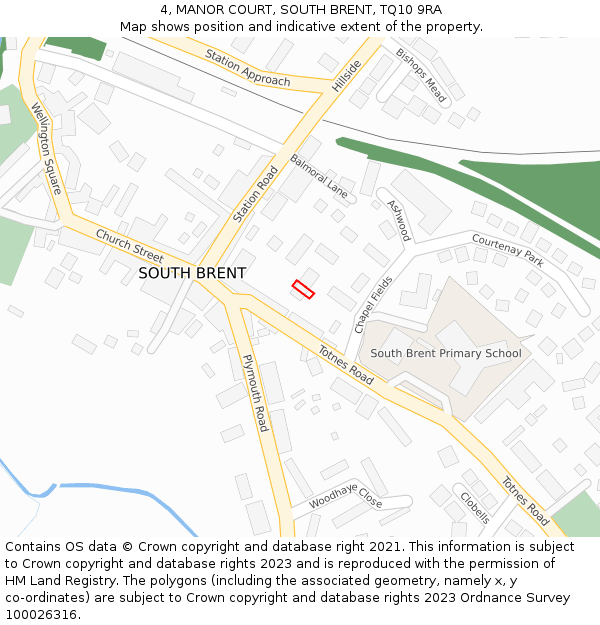 4, MANOR COURT, SOUTH BRENT, TQ10 9RA: Location map and indicative extent of plot