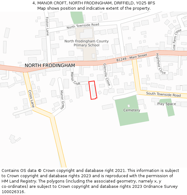 4, MANOR CROFT, NORTH FRODINGHAM, DRIFFIELD, YO25 8FS: Location map and indicative extent of plot